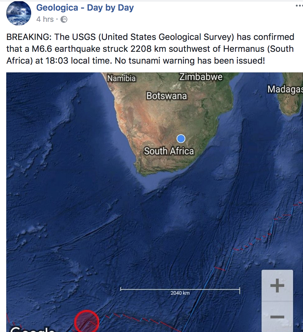 Two Earthquakes Strike South West of South Africa SAPeople