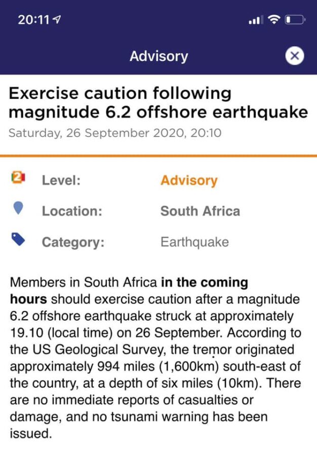 South Africans Told to 'Exercise Caution' After Earthquake