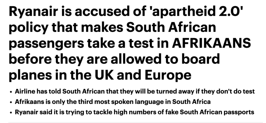 Ryanair Afrikaans Quiz Root Cause Is South Africa S Failure To Control Illegal Passports